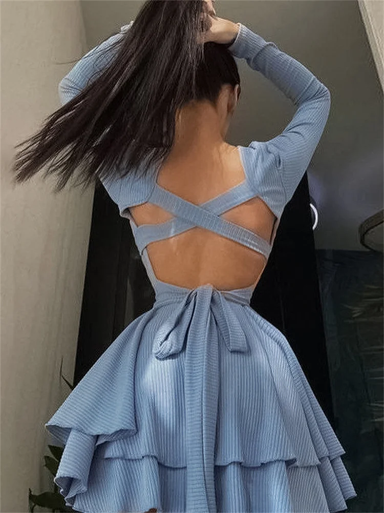 Tossy Autumn Bandage Backless MIni Dress Women's Ruffled Slim Long Sleeve Fashion Lace-Up Slim Dress Female Elegant Party Dress
Tossy Autumn Bandage Backless MIni Dress Women's Ruffled Slim Long Sleeve Fashion Lace-Up Slim Dress Female Elegant Party Dress