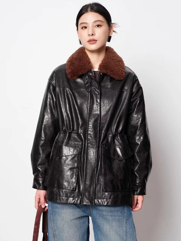 Black Winter Genuine Leather Goose Down Jackets Women High-end Simple Natural Wool Collar Soft Oil Wax Real Sheepskin Down Coat
Black Winter Genuine Leather Goose Down Jackets Women High-end Simple Natural Wool Collar Soft Oil Wax Real Sheepskin Down Coat