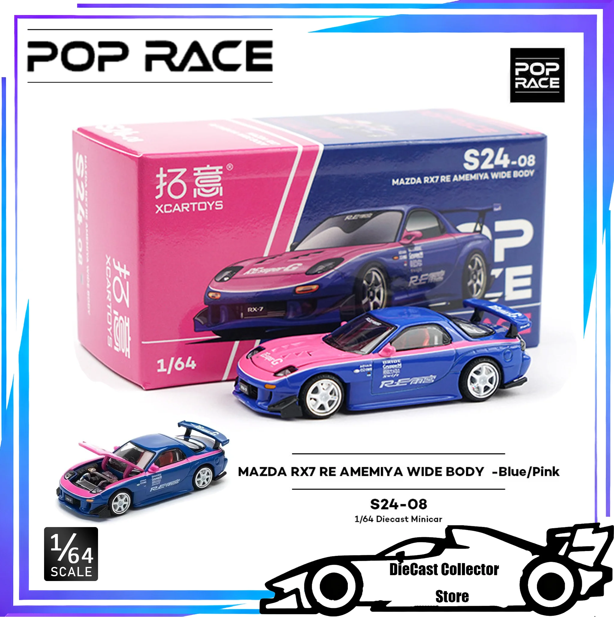 POP RACE 1:64 MAZDA RX7 Re Amemiya Wide BODY -Blue/Pink Hood Can Open Alloy Car Model Gift Toy
POP RACE 1:64 MAZDA RX7 Re Amemiya Wide BODY -Blue/Pink Hood Can Open Alloy Car Model Gift Toy