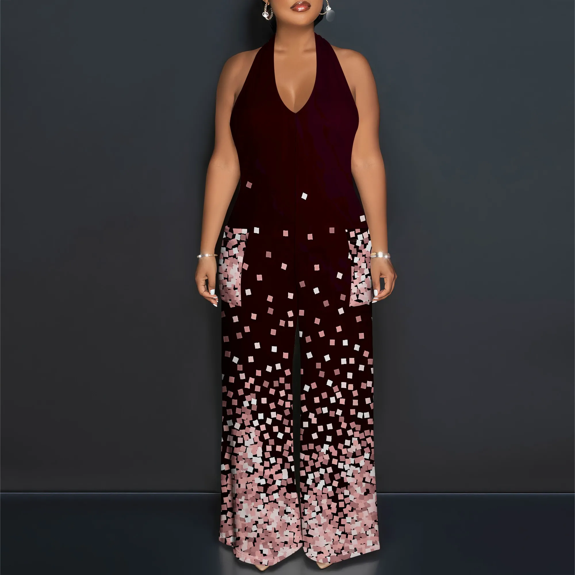 Modern Geometric Square Halter V-Neck Maxi Dress - Women's Bold Chic Party Resortwear Evening Beachwear
Modern Geometric Square Halter V-Neck Maxi Dress - Women's Bold Chic Party Resortwear Evening Beachwear