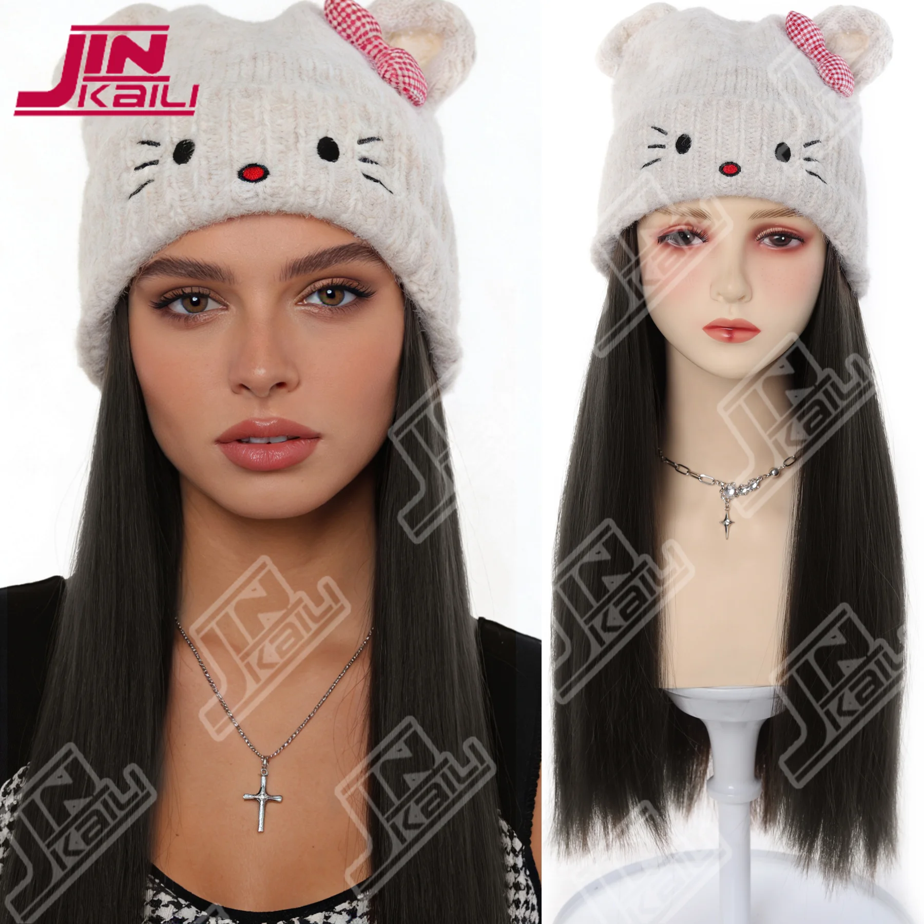 JKL Длинная прямая белая вязаная теплая шапка, парик, вьющиеся шиньоны, прикрепленная шапка с шиньоном, милая кошачья шапка, парик для девочек
JKL Длинная прямая белая вязаная теплая шапка, парик, вьющиеся шиньоны, прикрепленная шапка с шиньоном, милая кошачья шапка, парик для девочек