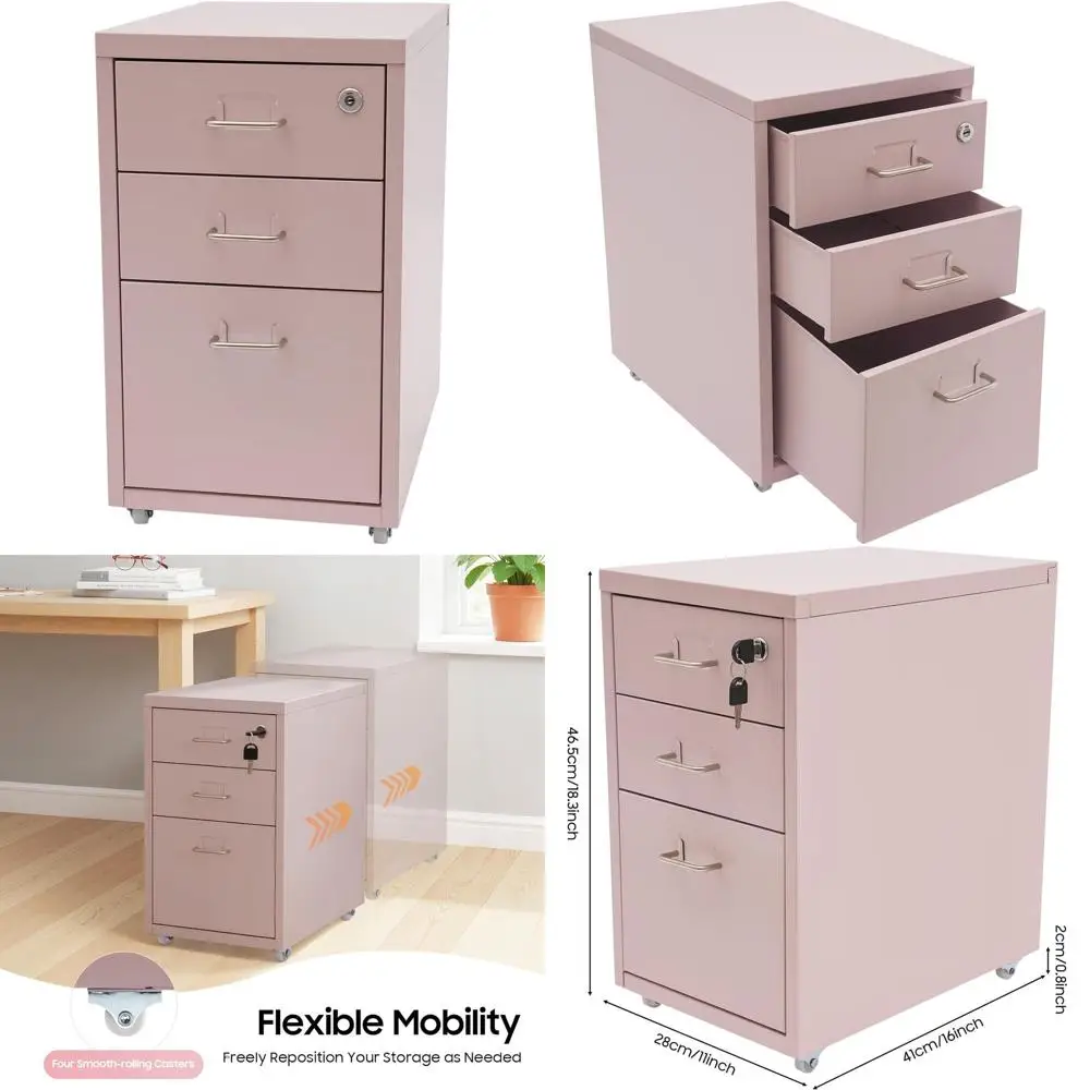 Pink Metal Vertical File Cabinet with Lock and Wheels, 3-Drawer Home Office Organizer Under Desk Storage
Pink Metal Vertical File Cabinet with Lock and Wheels, 3-Drawer Home Office Organizer Under Desk Storage