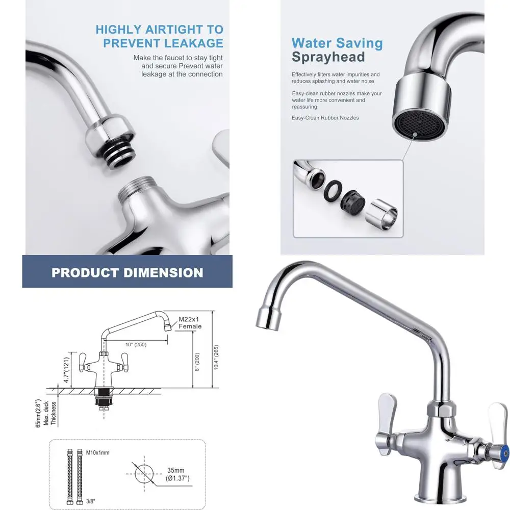 10 Swing Spout Dual Handle Kitchen Faucet, Deck-Mounted Hot/Cold Water, Modern Design, Brass Utility Sink Mixer with Chrome Fini
10 Swing Spout Dual Handle Kitchen Faucet, Deck-Mounted Hot/Cold Water, Modern Design, Brass Utility Sink Mixer with Chrome Fini