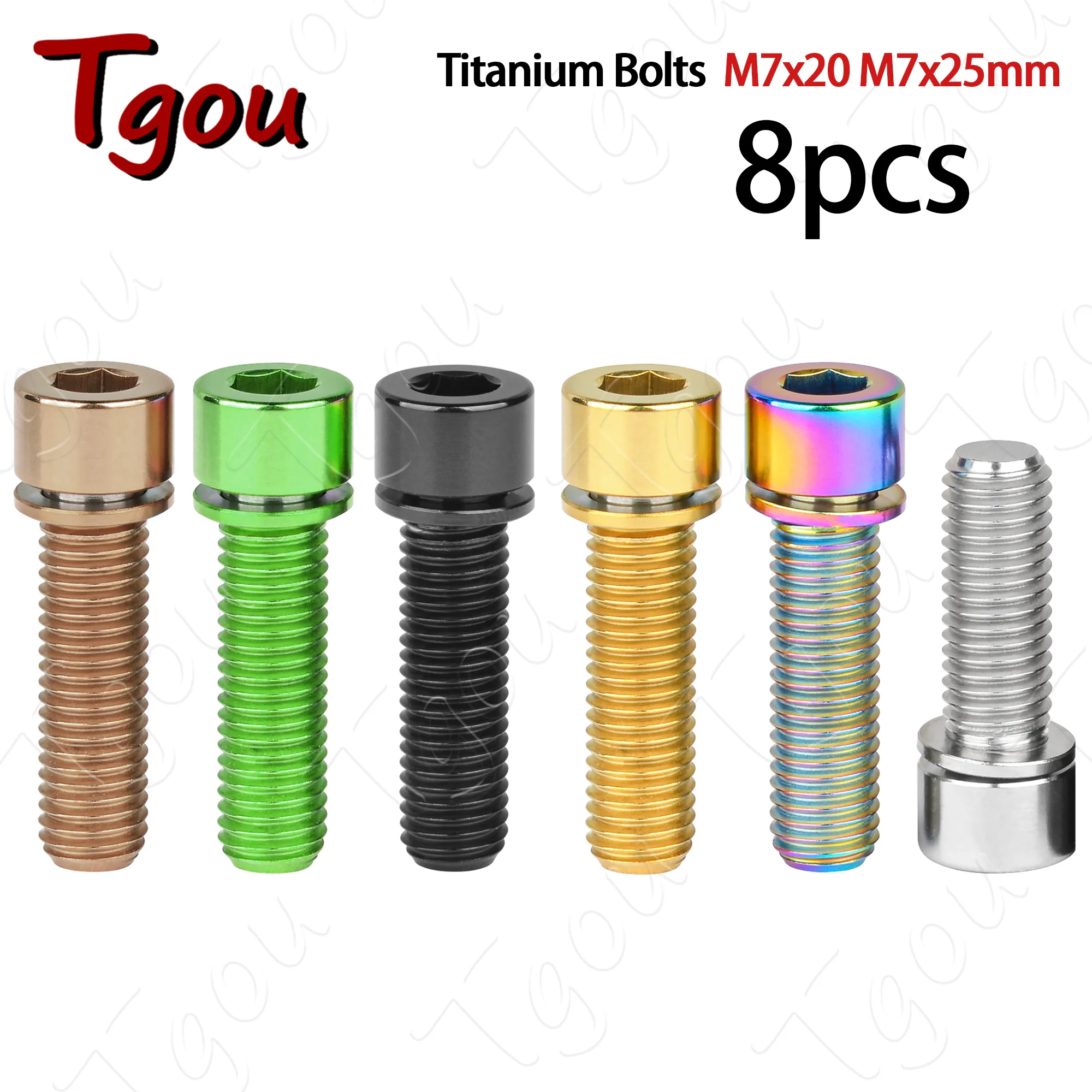 Titanium Alloy Bolts M7x20/25mm Hex Head with Washer Screws, for Bicycle Handlebar Mounting Hardware, 8pcs
Titanium Alloy Bolts M7x20/25mm Hex Head with Washer Screws, for Bicycle Handlebar Mounting Hardware, 8pcs