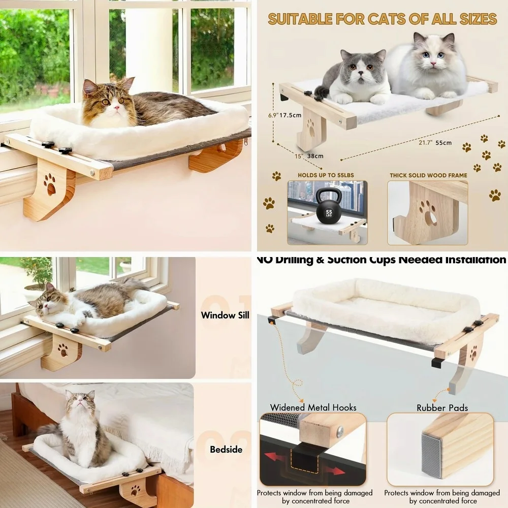 Adjustable Cat Window Perch, Soft Fleece Hammock Bed with Secure Wall/Ceiling Mount, Paw Print Design for Indoor Cats Relaxation
Adjustable Cat Window Perch, Soft Fleece Hammock Bed with Secure Wall/Ceiling Mount, Paw Print Design for Indoor Cats Relaxation