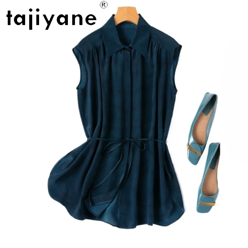 TAJIYANE 100% Natural Mulberry Silk Blouse Blue Green Shirt Woman with Lace Up Sleeveless Summer Tops 2025 Ladies Clothes Блузка
TAJIYANE 100% Natural Mulberry Silk Blouse Blue Green Shirt Woman with Lace Up Sleeveless Summer Tops 2025 Ladies Clothes Блузка
