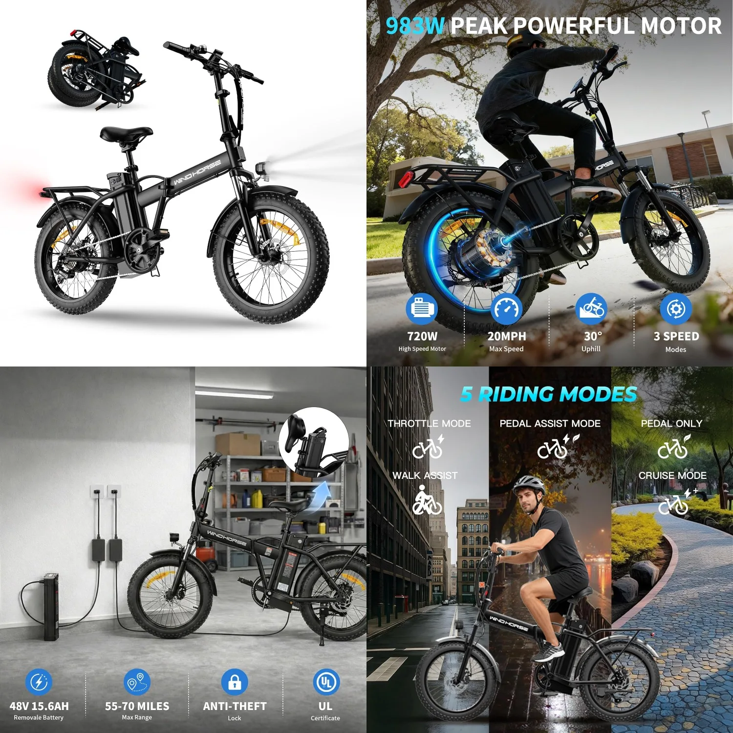 16/20in Folding Electric Bike 630W Peak 20mph 35-70Mi Range Removable Battery Commute Ebike Customized
16/20in Folding Electric Bike 630W Peak 20mph 35-70Mi Range Removable Battery Commute Ebike Customized