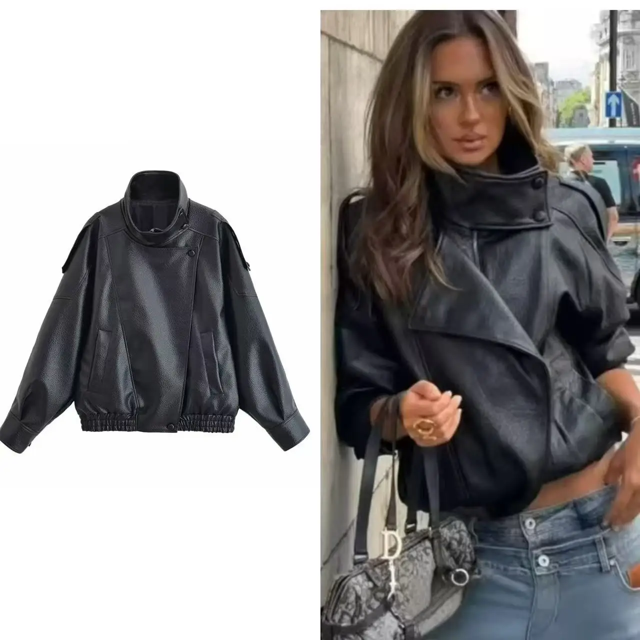 Women's Jacket 2026 New Black Long Sleeve Litchi-Texture Faux Leather Biker Style Personality Fashion Wild and Generous
Women's Jacket 2026 New Black Long Sleeve Litchi-Texture Faux Leather Biker Style Personality Fashion Wild and Generous