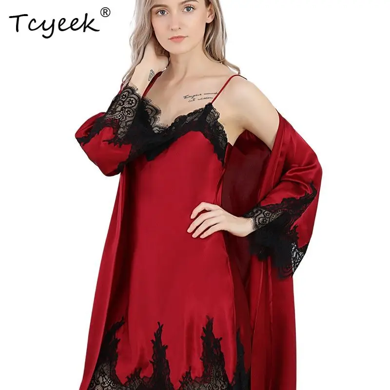 Tcyeek 100%Real Mulberry Silk Robe Nightdress Set Home Suit Lace Bedwear Nightgown Women's Homewear Nightwear 2023 S37113QM
Tcyeek 100%Real Mulberry Silk Robe Nightdress Set Home Suit Lace Bedwear Nightgown Women's Homewear Nightwear 2023 S37113QM
