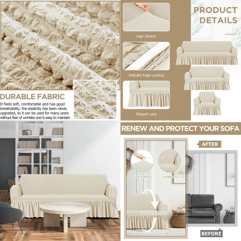 Durable Elastic Sofa Slipcovers Set with Skirt for Couch, Loveseat, Armchair - Beige Seersucker
Durable Elastic Sofa Slipcovers Set with Skirt for Couch, Loveseat, Armchair - Beige Seersucker