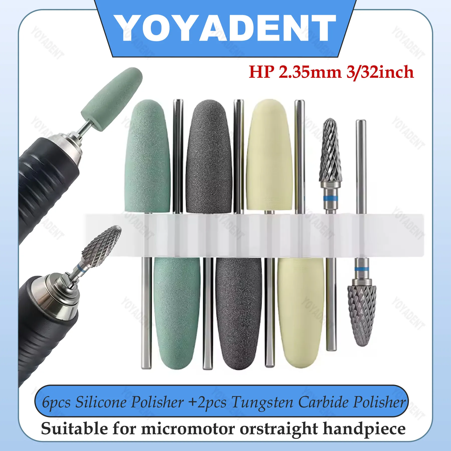 8 шт./компл., набор для полировки акрила на основе зубной смолы, 6 шт., силиконовый полировщик, 2 шт., боры из карбида вольфрама HP 2,35 мм
8 шт./компл., набор для полировки акрила на основе зубной смолы, 6 шт., силиконовый полировщик, 2 шт., боры из карбида вольфрама HP 2,35 мм