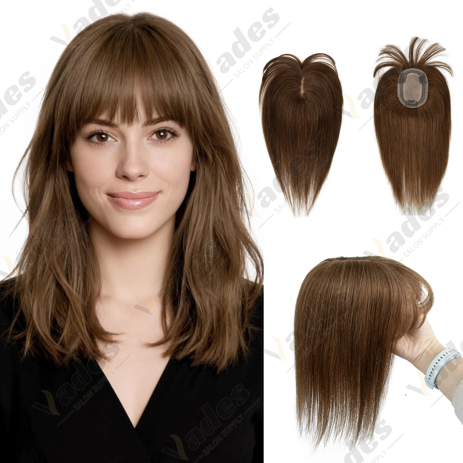 Human Hair Toppers 100% Real Remy Hair Toppers with 3D 360°Bang 8 * 12CM Lace Base Clip in Hair Topper for Thinning Hairs
Human Hair Toppers 100% Real Remy Hair Toppers with 3D 360°Bang 8 * 12CM Lace Base Clip in Hair Topper for Thinning Hairs