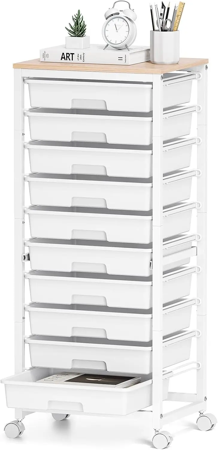 10-Drawer Rolling Cart with Wooden Top, White Storage Cart on Wheels for Classroom, Office, Craft Room
10-Drawer Rolling Cart with Wooden Top, White Storage Cart on Wheels for Classroom, Office, Craft Room