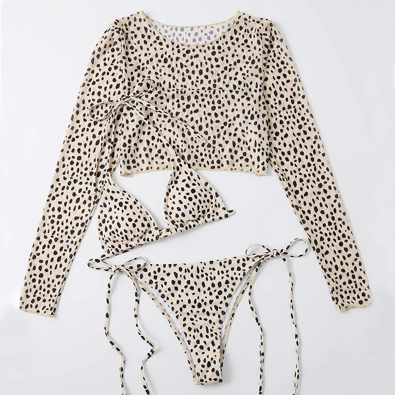 Sexy Bikini 3 Pieces Sets Leopard Print Long Sleeves Lace Up Swimsuit Women's Swimming Low Waist Swimwear Female Bathing Suits
Sexy Bikini 3 Pieces Sets Leopard Print Long Sleeves Lace Up Swimsuit Women's Swimming Low Waist Swimwear Female Bathing Suits