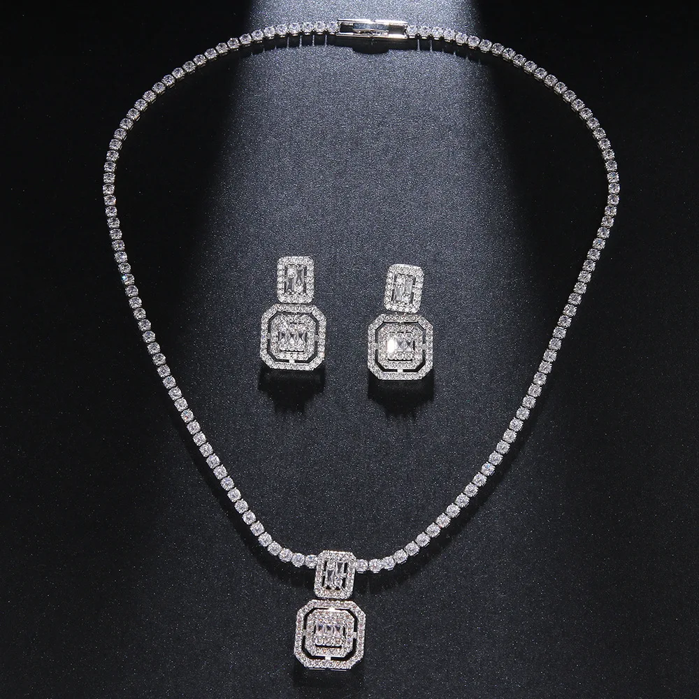 2pcs Jewelry Set Necklace Earrings Bride Wedding Dinner Party Luxury Jewelry Zircon Square Pendant Anniversary Gift Female
2pcs Jewelry Set Necklace Earrings Bride Wedding Dinner Party Luxury Jewelry Zircon Square Pendant Anniversary Gift Female