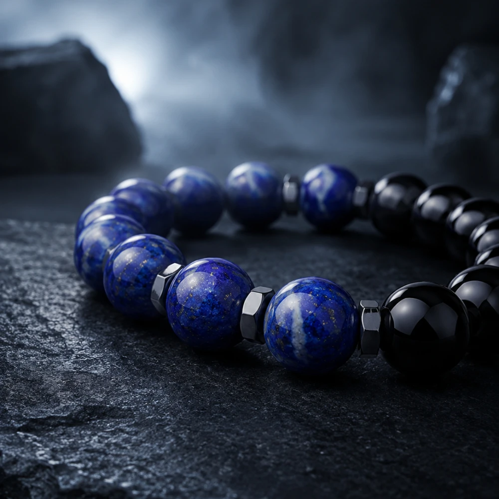 Natural Lapis Lazuli Obsidian Bracelet for Men and Women, Blue Black Beaded Jewelry Gift
Natural Lapis Lazuli Obsidian Bracelet for Men and Women, Blue Black Beaded Jewelry Gift