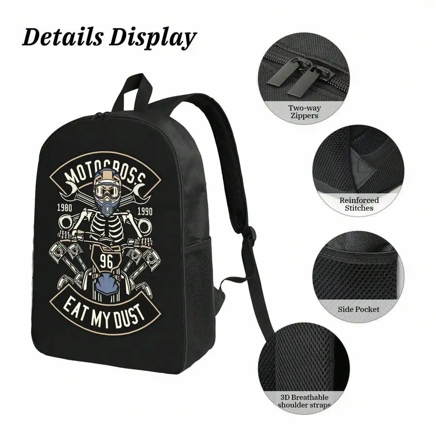 Motocross Skeleton Print Backpack With Side Pocket And 3D Breathable Straps
Motocross Skeleton Print Backpack With Side Pocket And 3D Breathable Straps