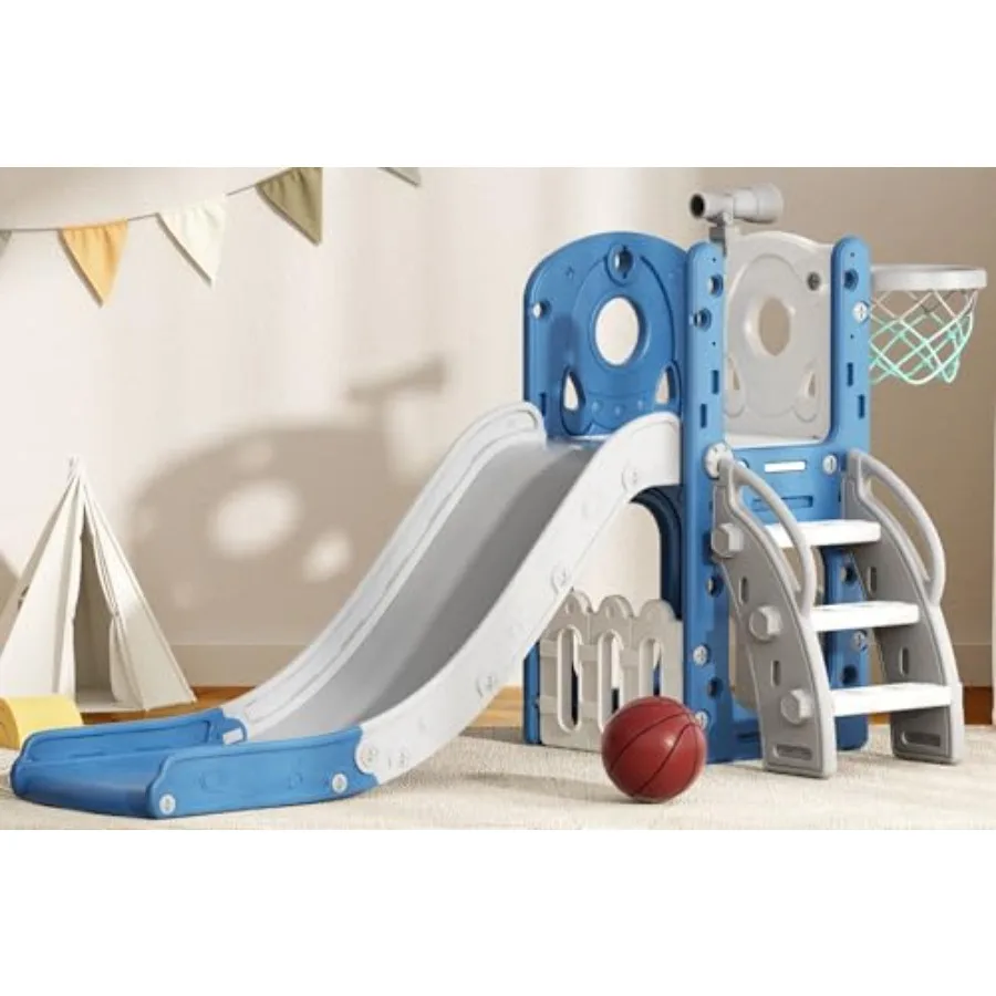 Toddler Slide 6 in 1 Indoor Playground Outdoor Playset for Ages 1-3 Blue Freestanding Climber with Basketball Hoop Ball Storage
Toddler Slide 6 in 1 Indoor Playground Outdoor Playset for Ages 1-3 Blue Freestanding Climber with Basketball Hoop Ball Storage