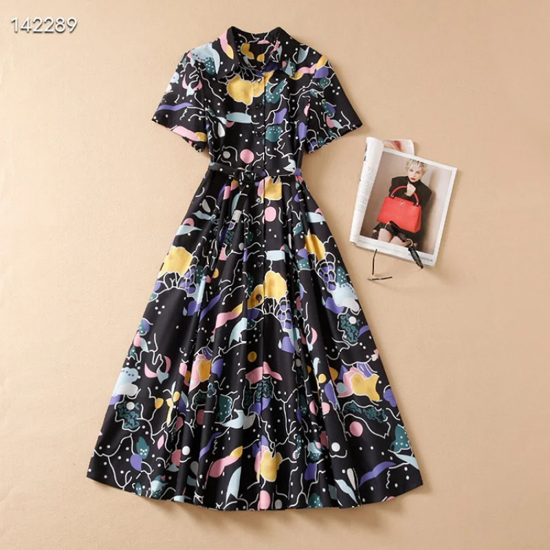 Black Printed Single-Breasted Short Sleeve Elegant Short-Mid-Length Dress with Turn-Down Collar 2025Summer Women's Fashion New A
Black Printed Single-Breasted Short Sleeve Elegant Short-Mid-Length Dress with Turn-Down Collar 2025Summer Women's Fashion New A