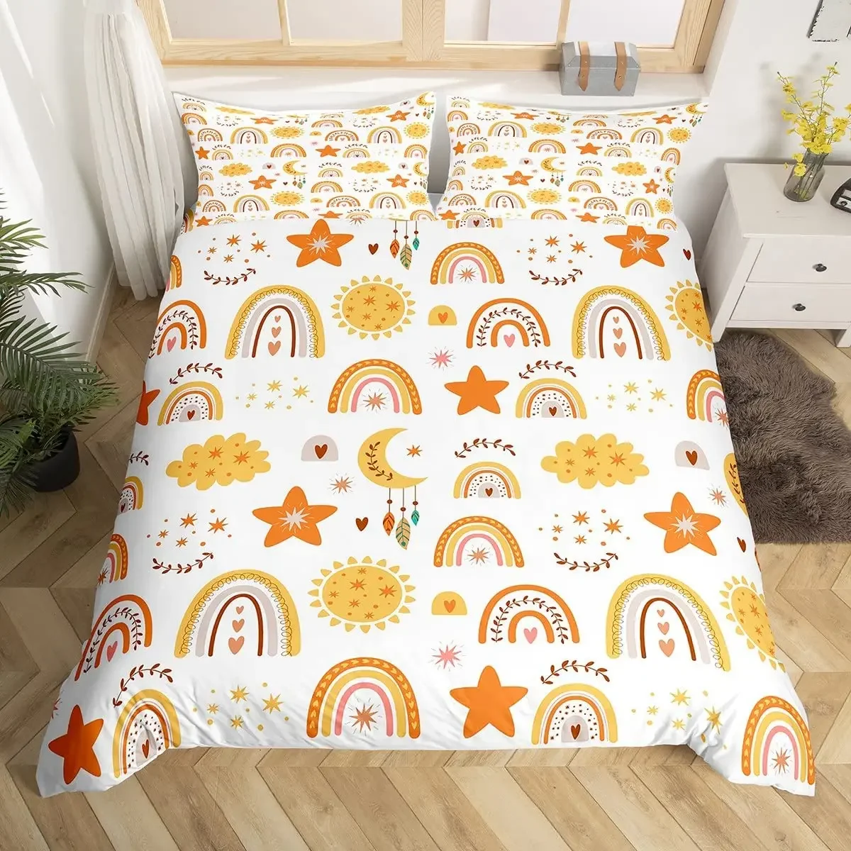 Rainbow Twin Duvet Cover Set for Girl Pink and Yellow Rainbow Star Duvet Cover Cartoon Rainbow for Bedroom Decoration Women Kid
Rainbow Twin Duvet Cover Set for Girl Pink and Yellow Rainbow Star Duvet Cover Cartoon Rainbow for Bedroom Decoration Women Kid