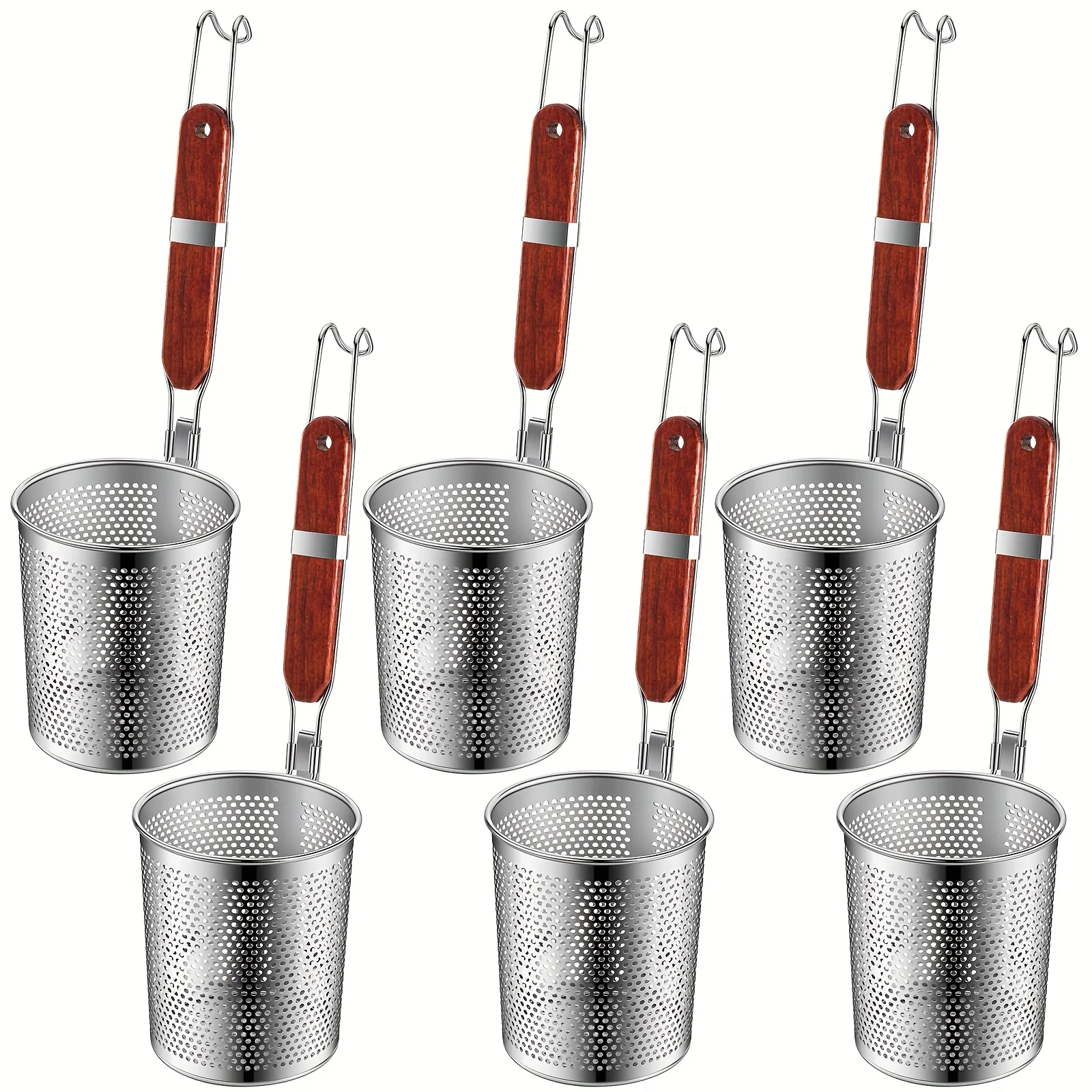 6pcs Stainless Steel Pasta Strainer Baskets with Wooden Handles - 5.2" Mesh Spider Skimmer for Noodles, Dumplings & Blanching
6pcs Stainless Steel Pasta Strainer Baskets with Wooden Handles - 5.2" Mesh Spider Skimmer for Noodles, Dumplings & Blanching