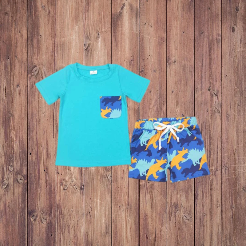 3.24 BSSO0444 Dinosaur Themed Short Sleeve Blue Shorts Set Children's Summer Clothing Kids' Outfit with Green Dinosaur Print
3.24 BSSO0444 Dinosaur Themed Short Sleeve Blue Shorts Set Children's Summer Clothing Kids' Outfit with Green Dinosaur Print