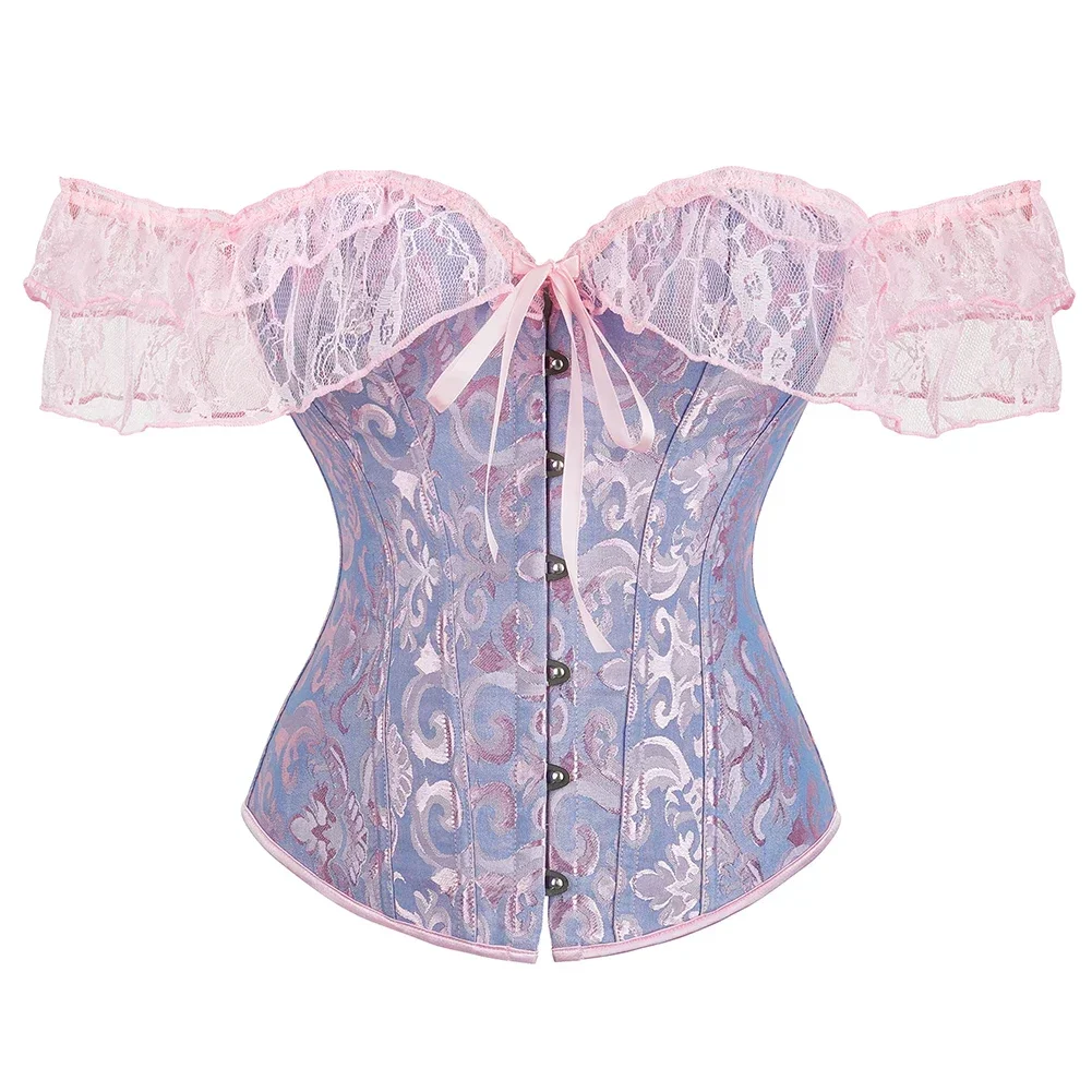 Women Lace Short Sleeve Corset Vest Lace Up Plastic Bones Overbust Corselet Jacquard Vintage Waist Trainer Bustier Top Basques
Women Lace Short Sleeve Corset Vest Lace Up Plastic Bones Overbust Corselet Jacquard Vintage Waist Trainer Bustier Top Basques