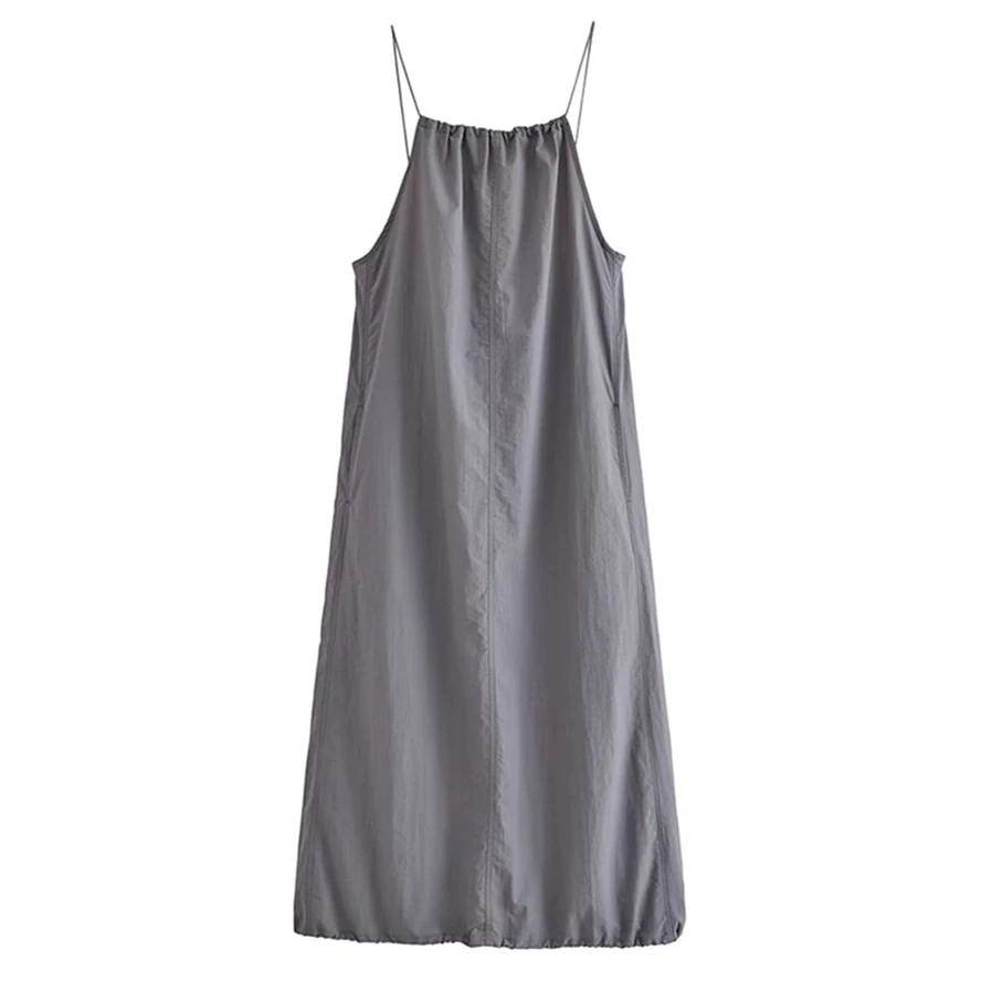 Withered French Retro Ladies Gray Sling Midi Dress Fashion Backless Sexy Nylon Summer Dress Women
Withered French Retro Ladies Gray Sling Midi Dress Fashion Backless Sexy Nylon Summer Dress Women