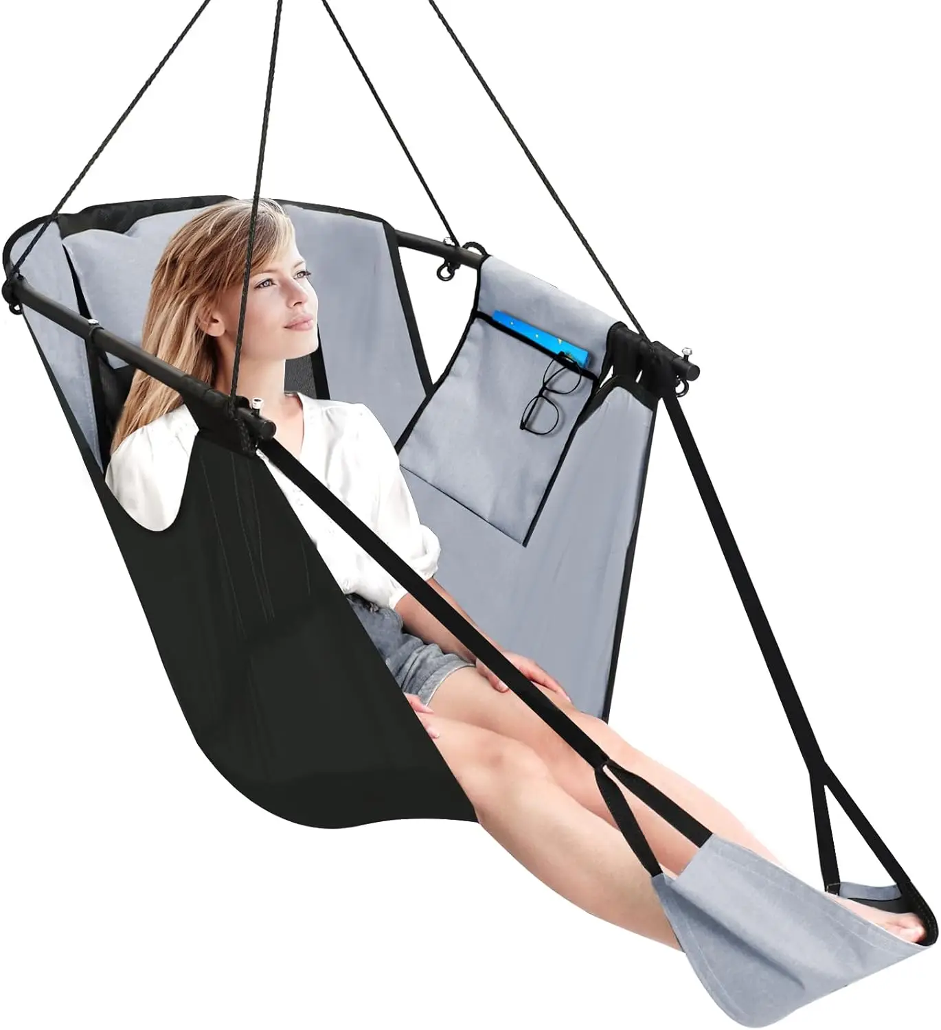 Подвесной стул с подставкой для ног, U-образный металлический каркас Hammo Chair, кресло-качалка из ткани Corust Ox Teslin с подушкой с боковым карманом
Подвесной стул с подставкой для ног, U-образный металлический каркас Hammo Chair, кресло-качалка из ткани Corust Ox Teslin с подушкой с боковым карманом