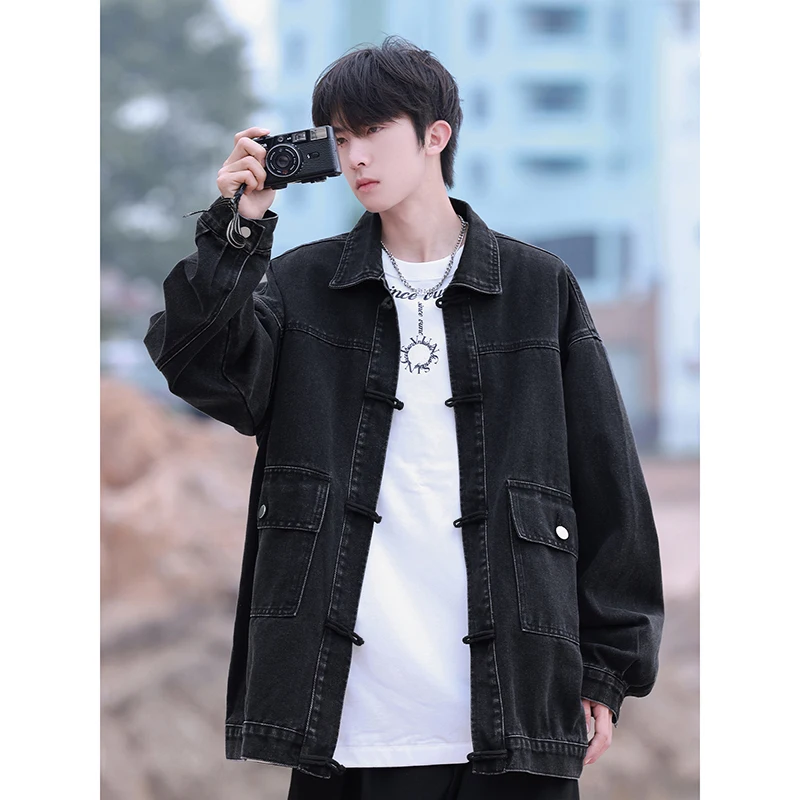 Loose Fit Chinese Sle Button up Denim Jaet for Men Trendy Workwear Jaet Spring Autumn Japanese Retro y Top
Loose Fit Chinese Sle Button up Denim Jaet for Men Trendy Workwear Jaet Spring Autumn Japanese Retro y Top