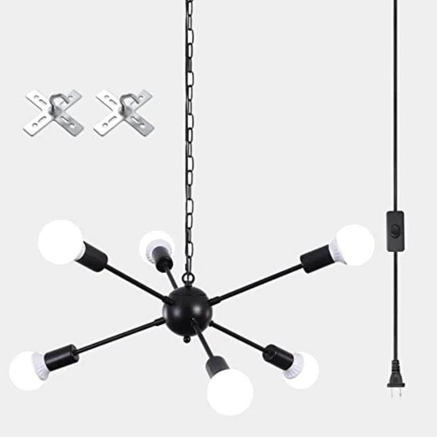 Plug in Chandelier Sputnik Ceiling Light, 6 Light Modern Hanging Lights with Plug in Cord and On/Off Switch, Black Plug in Hang
Plug in Chandelier Sputnik Ceiling Light, 6 Light Modern Hanging Lights with Plug in Cord and On/Off Switch, Black Plug in Hang