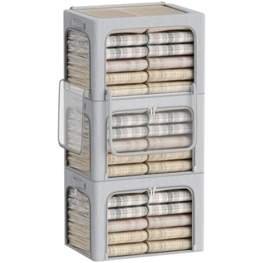 3 Openings Clothes Storage Bins Box - 3Pack Stackable Foldable Storage Bin - Metal Frame Storage Box Clothing Storage Organizer
3 Openings Clothes Storage Bins Box - 3Pack Stackable Foldable Storage Bin - Metal Frame Storage Box Clothing Storage Organizer