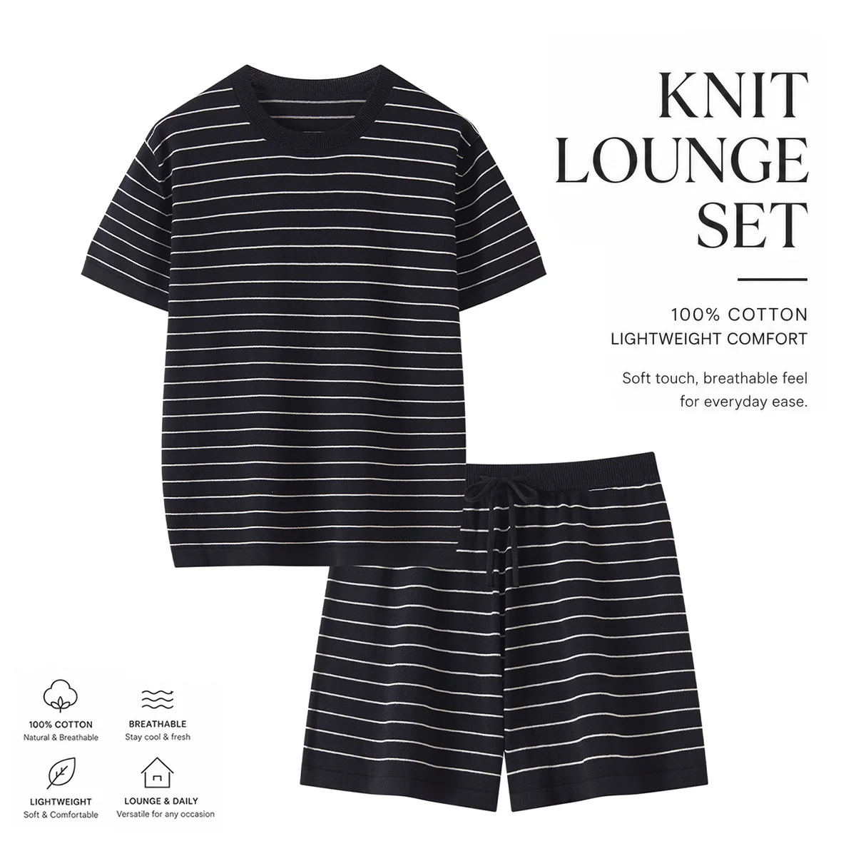 Women 100 Cotton Fine Knit Shirts Set Lightweight Striped Short Sleeve Top and Shorts Matching Travel Set Fine Gauge Lounge Set
Women 100 Cotton Fine Knit Shirts Set Lightweight Striped Short Sleeve Top and Shorts Matching Travel Set Fine Gauge Lounge Set