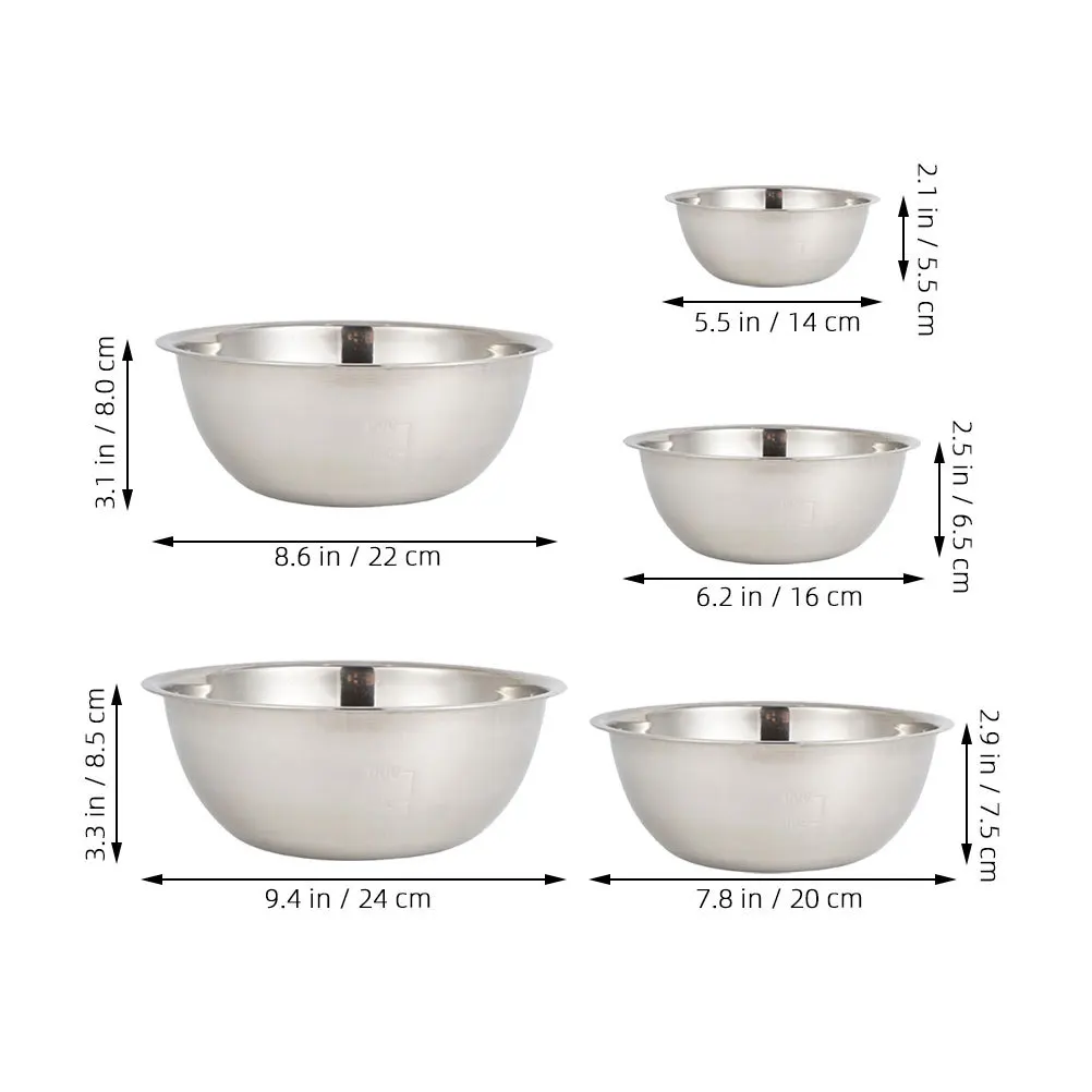 5Pcs Stainless Steel Bowl Set Large Multipurpose Kitchen Mixing Bowls Metal Salad Dough Food Prep Bowls Stainless Steel Bowl
5Pcs Stainless Steel Bowl Set Large Multipurpose Kitchen Mixing Bowls Metal Salad Dough Food Prep Bowls Stainless Steel Bowl