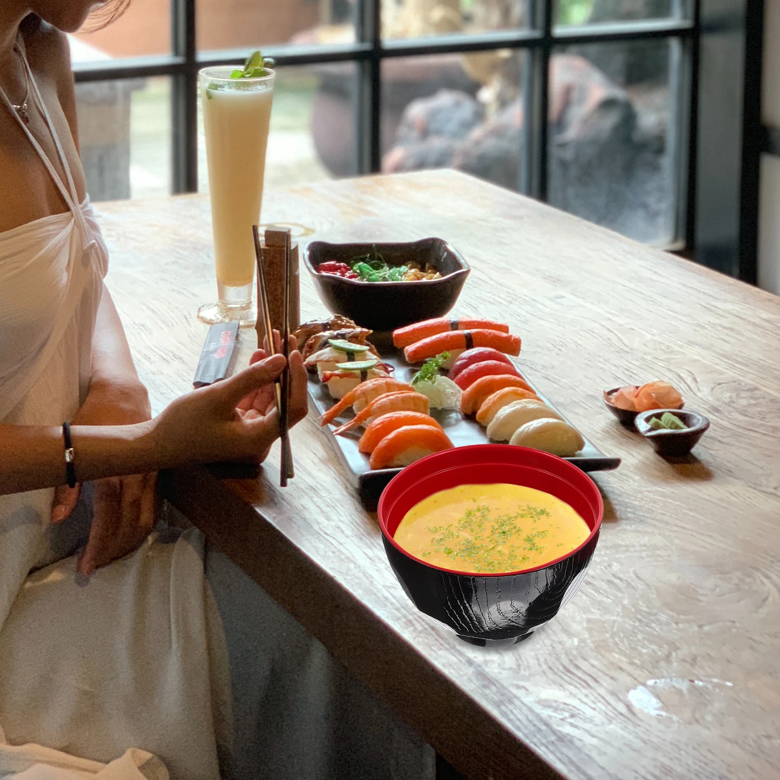 Miso Soup Japanese Style Covered Spoon Melamine Restaurant Sushi Salad Food Handle Japanese Style Miso Bowl Bowls Keep Warm
Miso Soup Japanese Style Covered Spoon Melamine Restaurant Sushi Salad Food Handle Japanese Style Miso Bowl Bowls Keep Warm