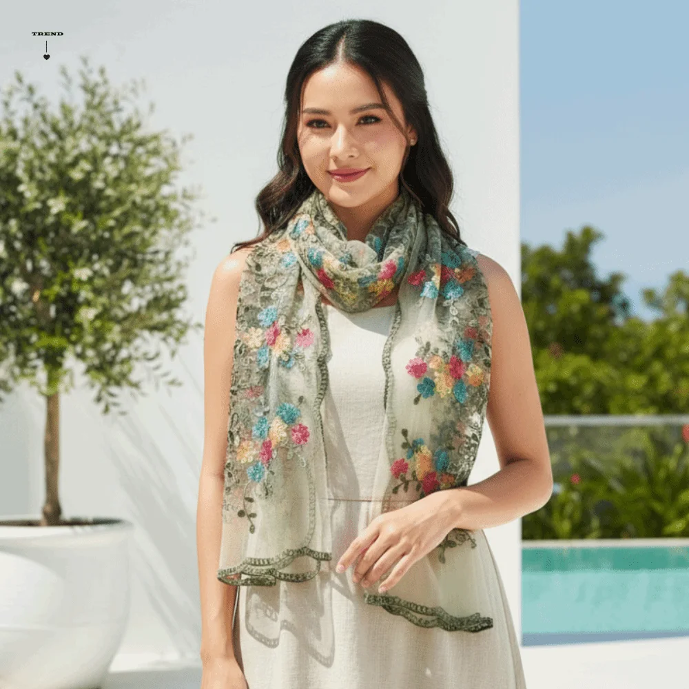 Embroidered Boho Floral Headwrap Lightweight Translucent Long Lace Scarf Breathable Skin-Friendly Summer Hijab Beach Vacation
Embroidered Boho Floral Headwrap Lightweight Translucent Long Lace Scarf Breathable Skin-Friendly Summer Hijab Beach Vacation