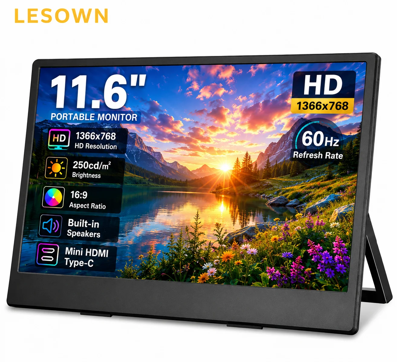 LESOWN 11.6 Inch HD Dual Screen Hassle-free Setup Travel Monitor with Speakers mini HDTV Port for PC Laptop
LESOWN 11.6 Inch HD Dual Screen Hassle-free Setup Travel Monitor with Speakers mini HDTV Port for PC Laptop