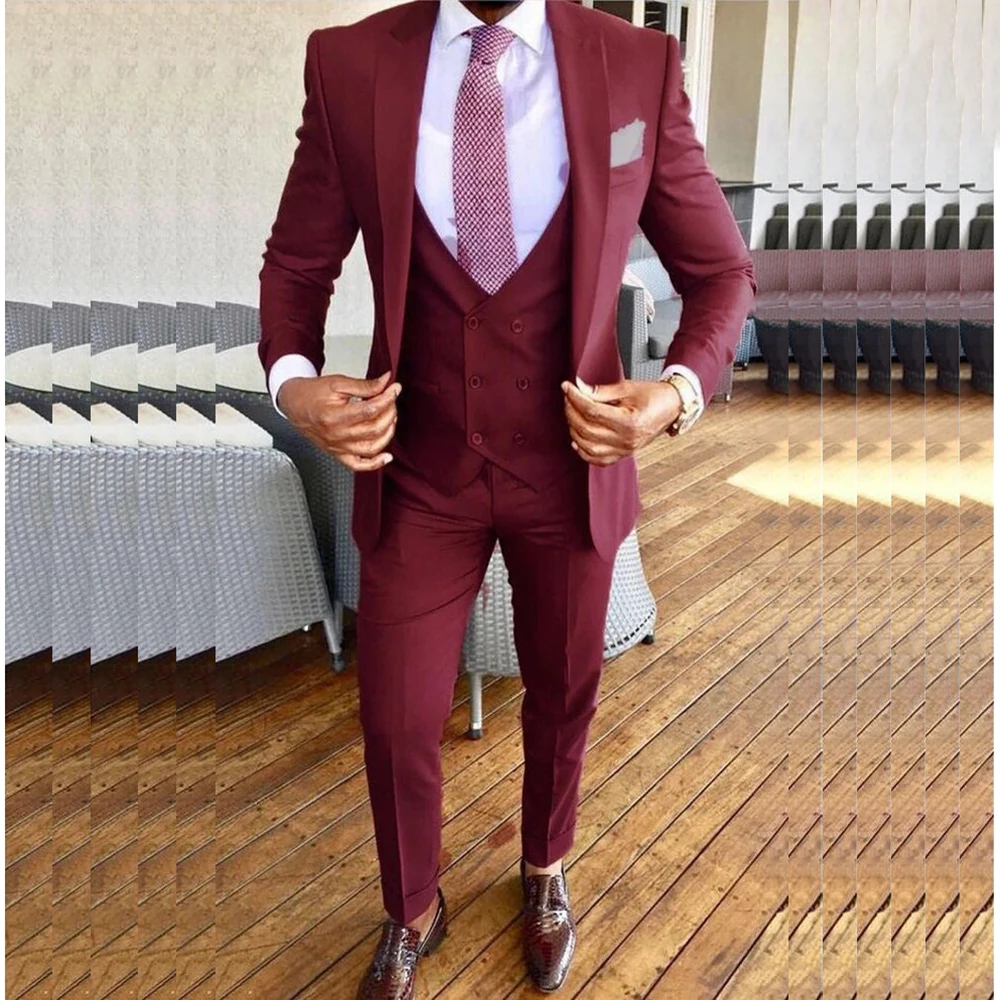 STEVDITG Burgundy Men's Suits Peak Lapel Single Breasted 3 Piece Jacket Pants Vest Slim Fit Costume Luxury Business Outfits Set
STEVDITG Burgundy Men's Suits Peak Lapel Single Breasted 3 Piece Jacket Pants Vest Slim Fit Costume Luxury Business Outfits Set