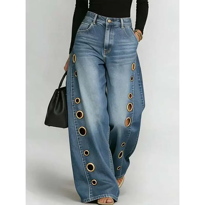 American High Street Straight Leg Jeans Women Metal Ring Hollow Long Jeans Autumn Casual High Waist Pockets Baggy Denim Pants
American High Street Straight Leg Jeans Women Metal Ring Hollow Long Jeans Autumn Casual High Waist Pockets Baggy Denim Pants