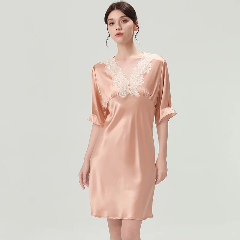 22 мм 100% шелковая женская ночная рубашка, сорочка, сексуальное кружевное летнее ночное платье с половиной рукавов, мини-пижамное платье с v-образным вырезом, домашняя одежда PJS
22 мм 100% шелковая женская ночная рубашка, сорочка, сексуальное кружевное летнее ночное платье с половиной рукавов, мини-пижамное платье с v-образным вырезом, домашняя одежда PJS