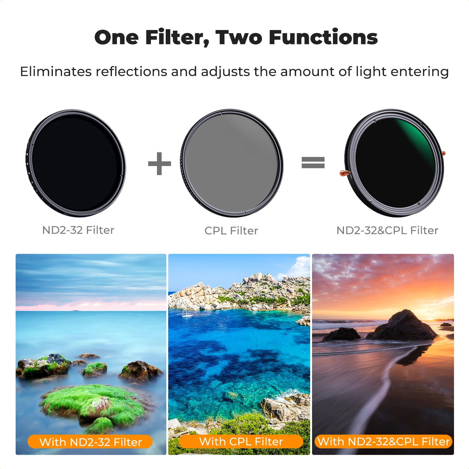 K&F Concept Nano-X 2 in1 Variable ND2-ND32 ND+CPL Circular Polarizing Filter 49 52 55 67 72 77 82 86 95mm for Camera Lens Filter
K&F Concept Nano-X 2 in1 Variable ND2-ND32 ND+CPL Circular Polarizing Filter 49 52 55 67 72 77 82 86 95mm for Camera Lens Filter