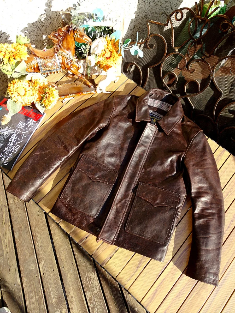 Indiana Jones vegetable tanned batik top layer baby horse leather leather leather jacket American vintage leather jacket
Indiana Jones vegetable tanned batik top layer baby horse leather leather leather jacket American vintage leather jacket