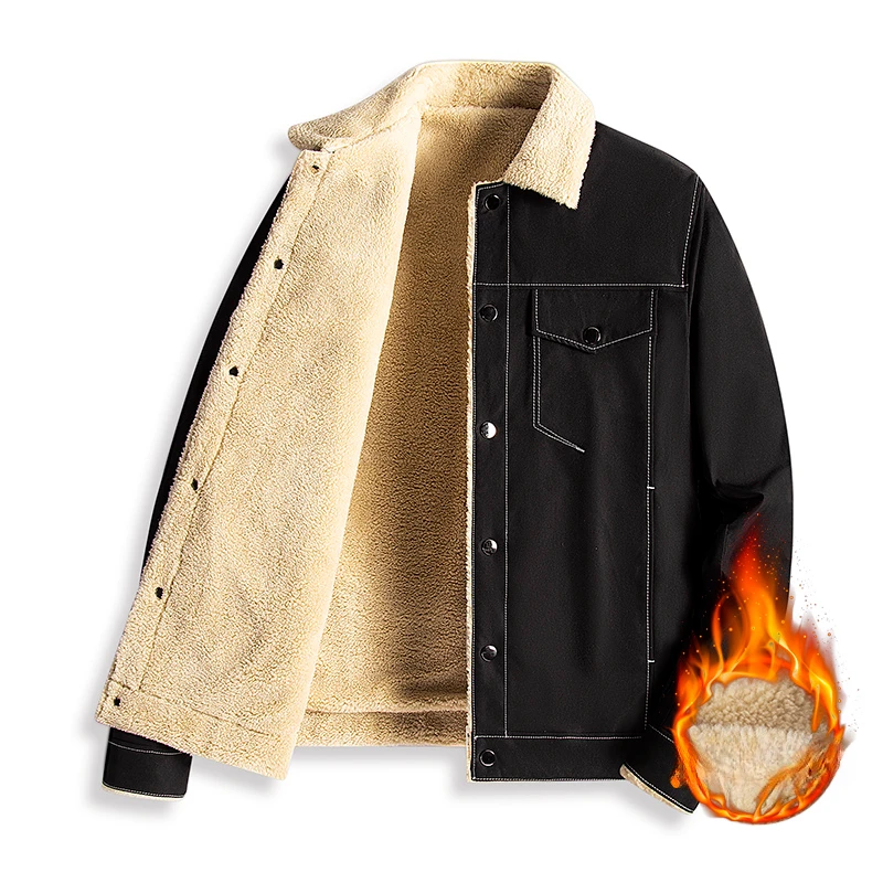 Men's Lamb's Wool Jacket Winter Solid Color Thickened Warm Front Pocket Design Outdoor Adventure Lapel Coat Men Plus Size Jacket
Men's Lamb's Wool Jacket Winter Solid Color Thickened Warm Front Pocket Design Outdoor Adventure Lapel Coat Men Plus Size Jacket