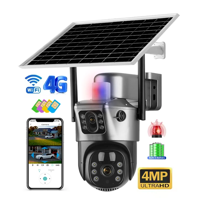 V380 Pro Dual Lens Alarm Linkage 4MP Solar Battery Powered Wifi Ptz Camera Outdoor Wireless Cctv 4g Sim Card Solar Camera
V380 Pro Dual Lens Alarm Linkage 4MP Solar Battery Powered Wifi Ptz Camera Outdoor Wireless Cctv 4g Sim Card Solar Camera