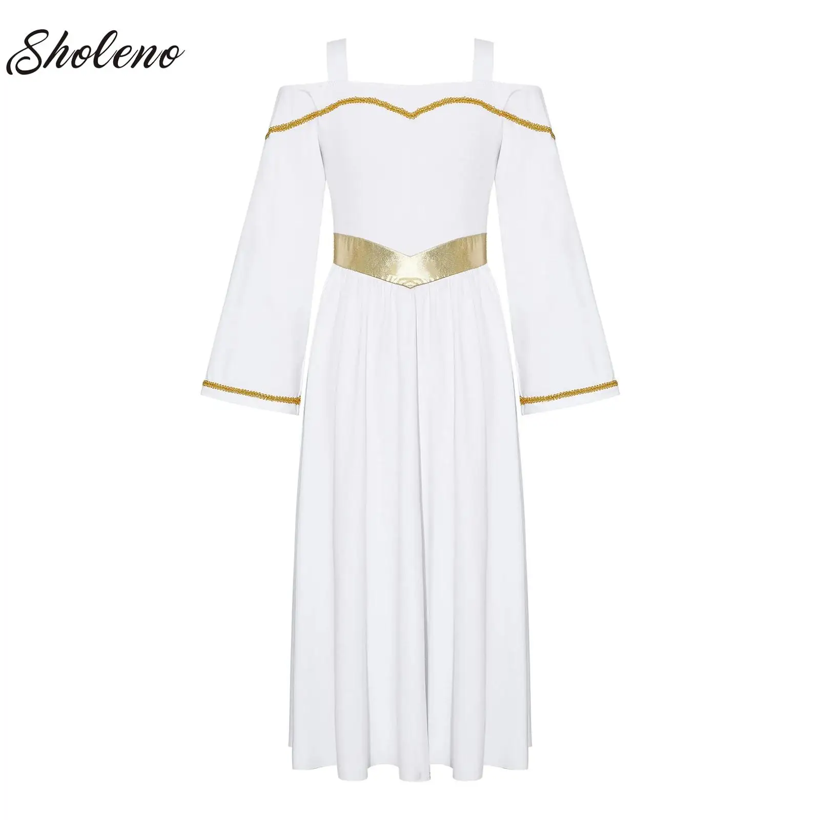 Girls Carnival Angel Goddesses Costume Long Sleeve Gold Trim Princess Dress Modern Praise Church Choir Worship Robe Gown Tunic
Girls Carnival Angel Goddesses Costume Long Sleeve Gold Trim Princess Dress Modern Praise Church Choir Worship Robe Gown Tunic