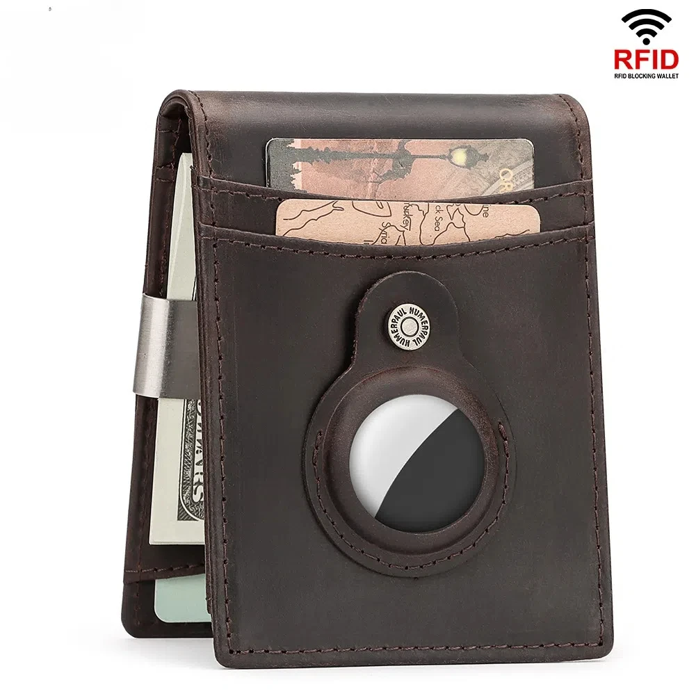 RFID First Layer Cowhide Card Bag with AirTag Hole Genuine Leather Money Clip Men's Crazy Horse Leather Wallet
RFID First Layer Cowhide Card Bag with AirTag Hole Genuine Leather Money Clip Men's Crazy Horse Leather Wallet