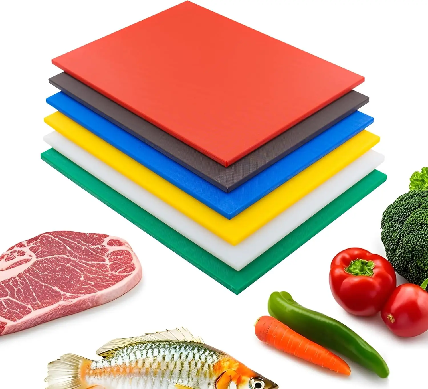 Commercial Grade Cutting Board Set, 6-Pack Multi-Color Plastic Chopping Boards, 18x12x1/2 Inch, NSF Certified for Kitchen Use
Commercial Grade Cutting Board Set, 6-Pack Multi-Color Plastic Chopping Boards, 18x12x1/2 Inch, NSF Certified for Kitchen Use