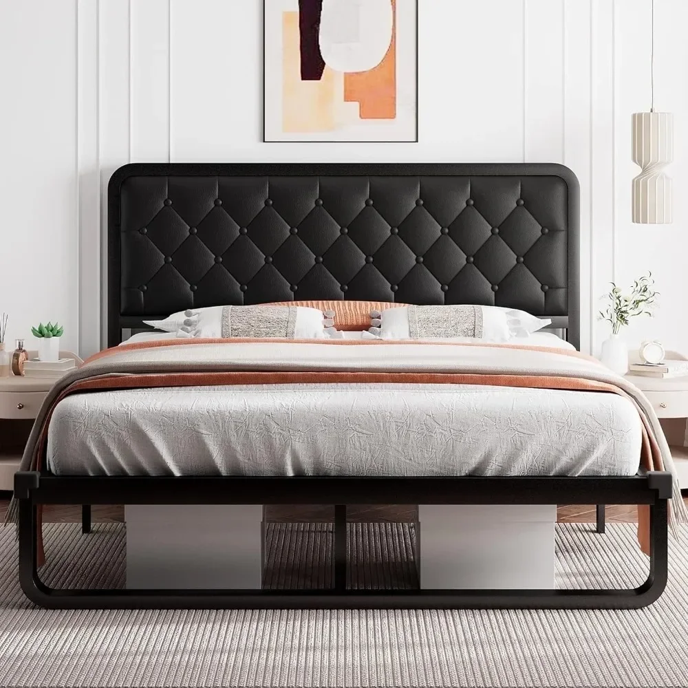 Queen Metal Bed Frame with Black Faux Leather Upholstered Headboard, 12" Underbed Space, Black
Queen Metal Bed Frame with Black Faux Leather Upholstered Headboard, 12" Underbed Space, Black