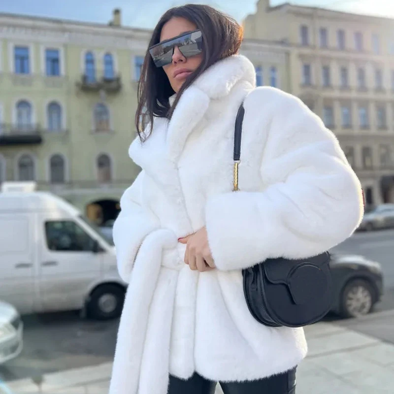 Luxury Solid White Belted Faux Fur Coat Women Thick Warm Fluffy Plush Jacket Chic Ladies Street Fashion Winter Overcoats Outfits
Luxury Solid White Belted Faux Fur Coat Women Thick Warm Fluffy Plush Jacket Chic Ladies Street Fashion Winter Overcoats Outfits