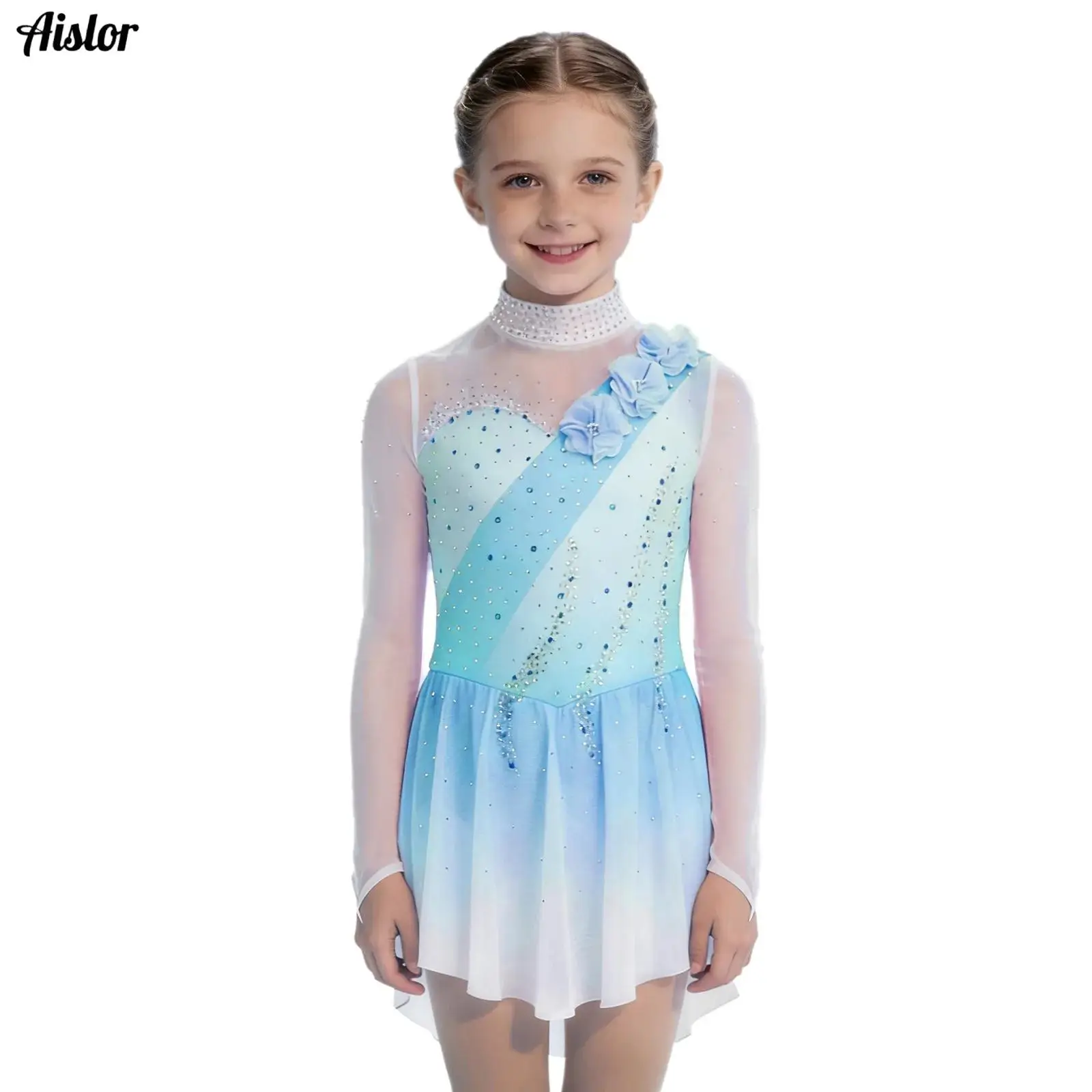 Kids Girls Figure Skating Dress Lyrical Dance Dress Sheer Mesh Long Sleeves Flowers Rhinestones Gradient Color Leotard Dresses
Kids Girls Figure Skating Dress Lyrical Dance Dress Sheer Mesh Long Sleeves Flowers Rhinestones Gradient Color Leotard Dresses